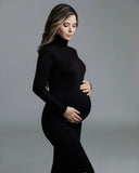 MQTIME  -  Maternity DressesStylish Maternity Dress for Baby Shower Elegant High Neck Long Sleeve Dress for Pregnancy Photoshoots