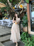 MQTIME  -  Elegant Vintage Tierred Floral Summer Women Dress Female Patchwork Long Fairy Dress Female Casual Evening Party Dress