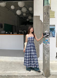 MQTIME  -  Vintage Plaid Dress Women Sexy A Line Midi Dresses Korean Split Slash Neck Slim Sundress Vestidos