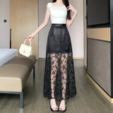 MQTIME  -  2024 Summer Commuter Korean Half Skirt High Waist Panel Lace Slim Hook Flower Style New Long Skirt Versatile Trendy Women