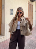 MQTIME  -  Khaki Color Short Cape Style Jackets Women Casual Solid Lapel Full Sleeves Single Breasted Coats Lady Daily Street Outwear New