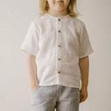  MQTIME  -  Boys Cotton And Linen Short-Sleeved White Shirt Summer New Children's Casual Loose Single-Breasted Linen Shirts Kids Tops TZ437