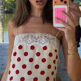 MQTIME  -  Summer New Product Fresh and Sweet Wind Lace Splicing One-word Collar Polka Dot Suspender Dress Fashion Short Skirt Women