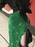  MQTIME  -  Summer Vacation Y2k Irregular Skirt Hem High Waist A-LINE Flower Print Long Shirt