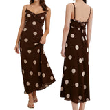 MQTIME  -  Women Y2k Polka Dot Ruffle Trim V-Neck Cami Long Dress Spaghetti Strap Tied Backless Sheer Mesh Maxi Aline Slip Dress