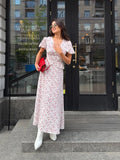MQTIME  -  Floral Ruffles Patchwork Maxi Dress Women Summer V-neck Puff Sleeve High Waist Fashion Robes Lady Elegant Prty Long Drsss 2025