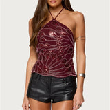 MQTIME  -  Women Retro y2k Aesthetic Halter Glitter Sequin Tanks Tops Sleeveless Backless Sexy Sparkly Club Party Vacation Vests Camisole