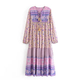 MQTIME  -  Boho Dress Long-sleeved Floral Printing Maxi Vestidos Loose Fit Holiday Style Beach Dress Rayon Hippie Ethnic Dresses