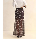 MQTIME  -  Women's Summer Y2k Vintage Polka Dot Print Long Skirt Elastic High Waist Mesh Sheer See-through Layered A-line Skirts
