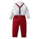 MQTIME  -  1 2 3 4 5 6 7Y Boy Christmas Outfit White Shirt+Star Printed Strap Set Children Autumn Formal Gentleman Wedding Flower Costume