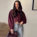 MQTIME  -  Women Autumn Winter Elegant Shorts Set Two Pieces Set Crop Single Breasted Long Sleeves Jacket Coat Female Chic Shorts Suit