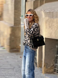 MQTIME  -  Elegant Lace Patchwork Leopard Women Sweater O-neck Long Sleeve Contrast Street Pullover 2025 Autumn New Lady Casual Knitwears