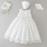 MQTIME  -  White Infant Dress for Baptism Baby Girls Lace Dresses with hat Kids Clothes Christening Birthday Outfits 3-24 Month