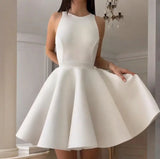 MQTIME  -  Summer Solid Color Round Neck Sleeveless Backless Women's Elegant Dress