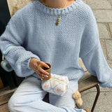 MQTIME  -  Women Casual Oversized Knit Sweaters Fall Winter Long Sleeve Round Neck Solid Color Pullovers Loose Fit Jumper Knitwear Tops