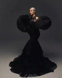 MQTIME  -  Black High Stretchy Long Mermaid Maternity Dress To Photoshoots Long Women Dresses Robe With Extra Puff Sleeves