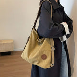 Mqtime Vintage Canvas Tote Bag For Women Large Capacity Crossbody Bag Lady Literary Solid Color Hobo Bag Casual Square Shoulder bag