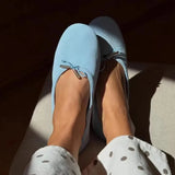 MQTIME  -  High-Quality Soft Leather Ballet Flats Women Bow Tie Detail Round-Toe Slip-On Loafers Comfortable Soft Soles Suede Casual Shoes