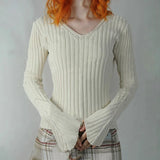 MQTIME  -  American retro beige V-neck slim fit and slimming, spicy girl versatile and personalized knitwear top for women