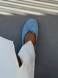 MQTIME  -  High-Quality Soft Leather Ballet Flats Women Bow Tie Detail Round-Toe Slip-On Loafers Comfortable Soft Soles Suede Casual Shoes
