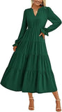  MQTIME  -  Autumn Long Dress Long Sleeve V Neck Layered Ruffle Edge Elegant A Line Cocktail Party Cw12909