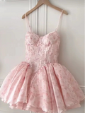 MQTIME  -  Korean Style Gentle Printing Slip Dress Female 2024 Summer Pink Sweet High Waist Slim Fit Figure Flatting Puffy Dress Princess