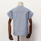  MQTIME  -  Children's Cotton Linen Striped Short-Sleeved T-Shirt Summer New Boys And Girls Round Neck Buttons Daily Casual Tops