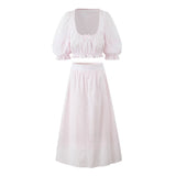 MQTIME  -  Summer Fashion Ruffled Crop Top + Midi Skirt Set French Fashion Loose Skirt Matching Set Elegant Vacation Casual Outfits