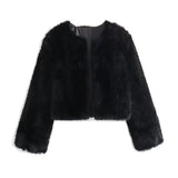MQTIME  -  Faux Fur Short Coats Women Casual Solid Long Sleeved Fluffy Fox Fur Jacket Female Autumn Winter Fashion High Street Outwear