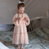 MQTIME  -  Spring Children Toddler Girls New Elegant Lace Dress Sweet Princess Solid Color Cotton Long Dress Kids Baby Ruffle Dress