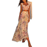 MQTIME  -  Street Flower Printed Women's Vest Skirts Suit Sleeveless Crop Top Long Skirt Lady Set Summer Autumn Female Outfits
