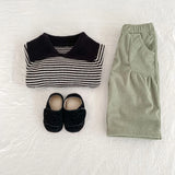  MQTIME  -  New autumn clothing for babies aged 0-3, striped lapel long sleeved polo shirts for boys and girls