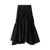 MQTIME  -  Elegant Pleated Long Skirts For Women Casual High Waist Asymmetrical Flared Skirts Solid Color Spring Summer Female Slim Skirts