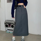 Mqtime Y2K Streetwear Solid Color Casual A-line Skirt Women Spring New High Waist Fashion All-match Mid-length Skirt with Belt