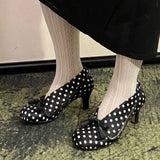 MQTIME  -  French Polka Dot Bow Tassel High Heels Women Thick Heel Design Sense Horse Hair Shoes Comfortable Shoes