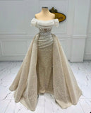 MQTIME  -  Elegant Sequins Evening Dress Pearls Prom Gowns with Detachable Off Shoulder Princess Party Dresses Customized