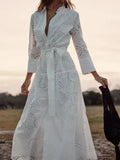 MQTIME  -  New White Midi Dress Long Sleeve Embroidery Blouse Dress Regular Fit Fashion Women's Dress Mujer Chic Vestidos