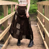 MQTIME  -  Vintage Print Skirt Contrast Color Splicing Loose Velvet Skirt Harajuku Skirts Y2k Korean Fashion Faldas Para Mujeres