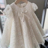 MQTIME  -  Baby Girl Princess Sequins Tulle Dress Infant Toddler Boutique Bow Vestido Puff Sleeve Party Pageant Birthday Baby Clothes 1-7Y