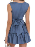 MQTIME  -  Women's Summer Mini Dress Sleeveless Square Neck Open Back Tiered Hem Dress Party Club Casual Dresses
