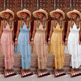 MQTIME  -  Summer New Sexy Deep V-neck Female Vestidos Simple Solid Color Women Sleeveless Chiffon Lace Edge Dress