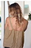 MQTIME  -  100% Linen Tops Button Down Solid Color Crop Tops Femme Boho Camis Holiday Solid Color Tank Tops Holiday Vest