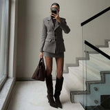  MQTIME  -  Elegant Plaid Women Set Slim Long Sleeve Lapel Button Coat Sexy Hip Package Skirts 2026 Spring Autumn Fashion Lady Outfit New