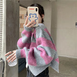 MQTIME  -  Batwing Sleeve Knitwear Sexy Fashion Women Turtleneck Sweater Pink and Purple Striped Hole Cropped Pullover Sweaters Oversized