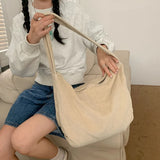 Mqtime Large Capacity Shoulder Bag Women Tote Corduroy Handbags for Female INS Fashion Big Bags Black/Beige/Red/Green/Khaki Solid Color