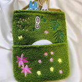 MQTIME  -  Creative Green Plush Bag Embroidered Lamb Wool Daily Storage Bag Embroidered Shoulder Handbag