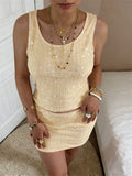  MQTIME  -  New Women Sparkle Sequin Skirt Sets Sleeveless Tank Top with Mini Skirts 2 Piece Set for Party Club Summer Sexy Streetwear