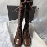 MQTIME  -  Retro Women Knee High Boot Fashion Self Cultivation Knight Boots for Woman Luxury Suede Platform Boot Designer Shoes Botas Mujer