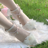 MQTIME  -  Women Heels Elegant Woman Heeled Shoes Lolita Heels Y2K Accessories Wedding Shoes Pearl Bridal Shoes White Lolita Shoes