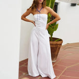 MQTIME  -  Sexy Tube Top High Waist Pocket Jumpsuits Elegant Lady Summer Sleeveless Playsuits Overalls High Street Commute Wide Leg Rompers